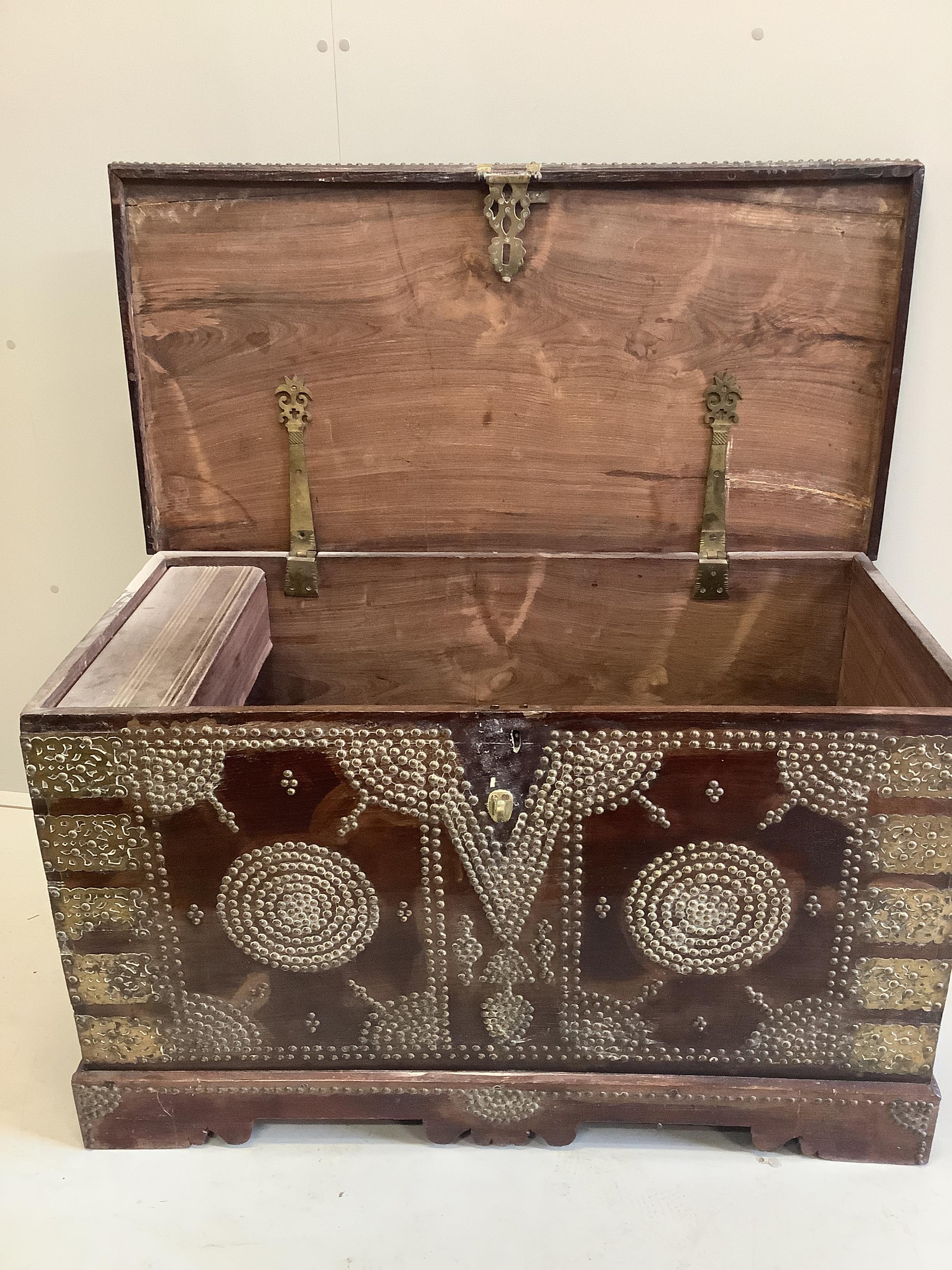A 19th century brass studded hardwood Zanzibar chest, width 111cm, depth 55cm, height 67cm